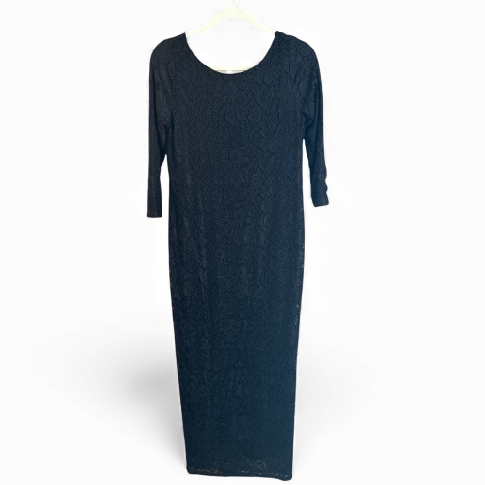 Ingrid & Isabel Maternity Black Floral Lace 3/4 Sleeve Long Dress Size Medium